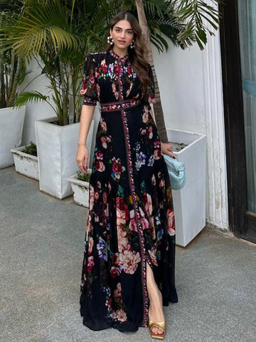 Floral Digital Printed Georgette Gown Long Dress Party Wear Latest new  LD3771 | eBay